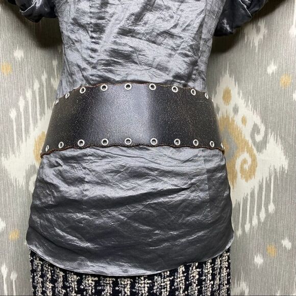 Ralph Lauren Gunmetal Pewter Metallic Pouf Sleeve Stretch Blouse - Picture 11 of 16